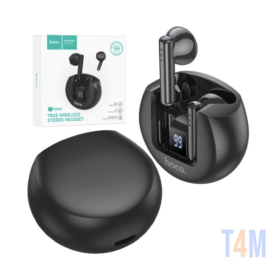 Auscultadores True Sem Fio Hoco EW32 Bluetooth V5.3 Preto